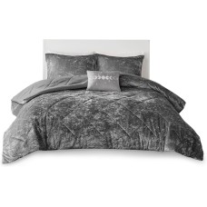 Intelligent Design Felicia Velvet 4-Piece Full/Queen Duvet Cover Set – Grey