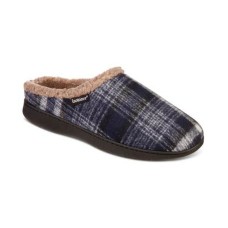 Isotoner Men’s Plaid Hoodback Slipper – Navy/Blue, Medium