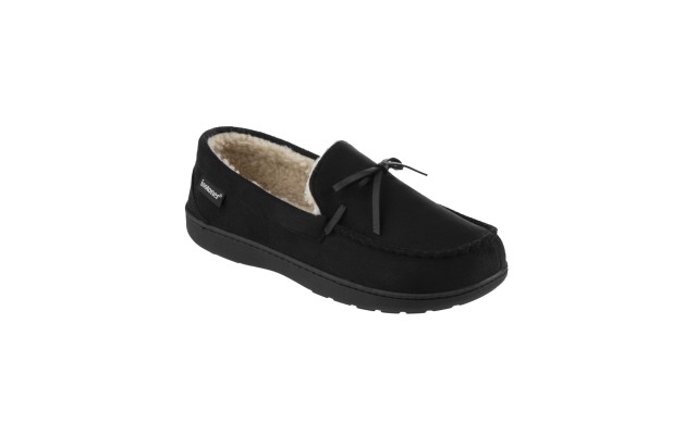  Signature Men’s Memory Foam Microsuede Nigel Moccasin Slippers, Black, Medium (8-9)
