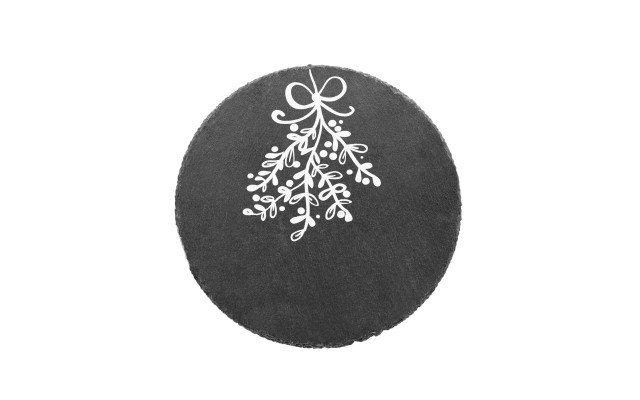  Merry and Bright Mistletoe Round Slate Trivet