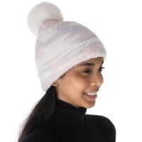 Jenni Fuzzy Jacquard Pom Pom Beanie Blush Grey One Size