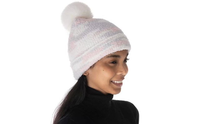 Jenni Fuzzy Jacquard Pom Pom Beanie Blush Grey One Size