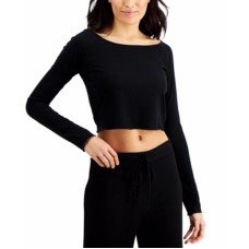 Jenni Rib-Knit Long Sleeve Sleep Crop Tops