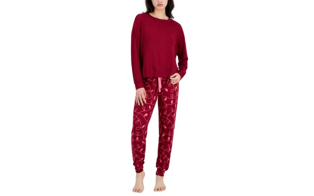  Women’s 2-Pc. Long-Sleeve Packaged Pajamas Set, Wine, Small