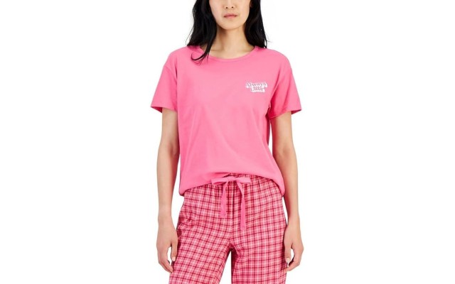  Women’s Graphic-Print Crewneck Pajama Top (Always Late, XX-Large)
