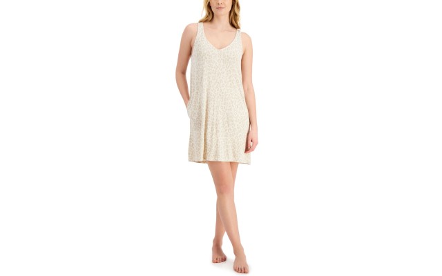  Women’s Printed Tank Chemise Nightgown, Beige, X-Small