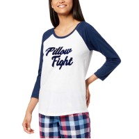 Jenni Womens Raglan-Sleeve Graphic Pajama Tops, White/Navy, Medium