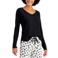 Jenni Women’s Ribbed Hacci Sweater Knit Pajama Top, Black, X-Small
