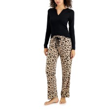 Jenni Women’s Split-Neck Pajama Top, Black, Large