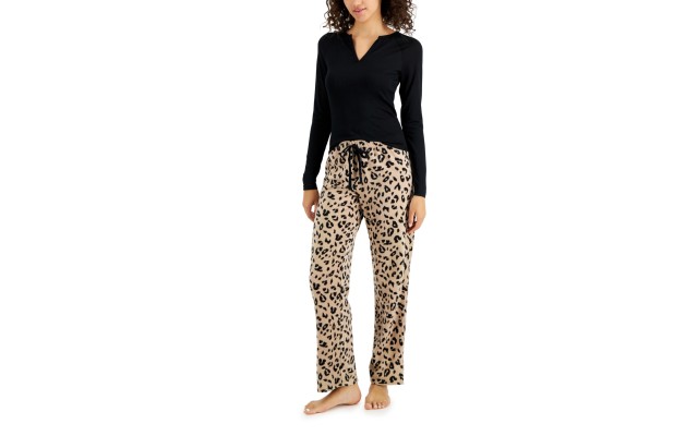  Women’s Split-Neck Pajama Top, Black, Large