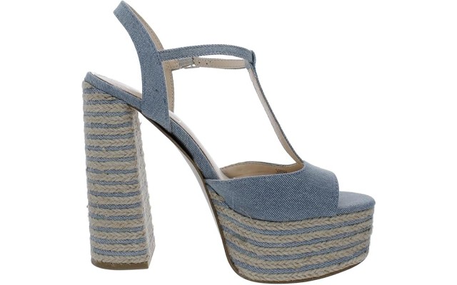  Womens Ameeka Denim Peep-Toe Platform Heels, 9.5M, Blue