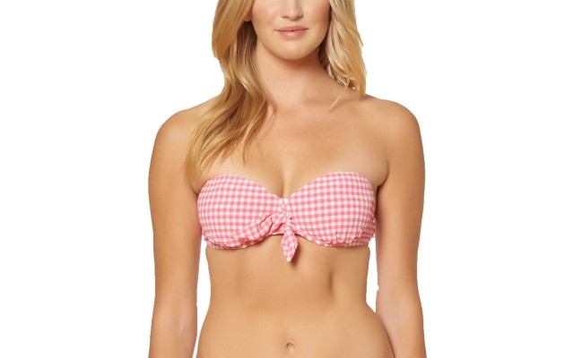  Women’s Printed Underwire Bandeau Bikini Top Swimsuit (Pink, L)