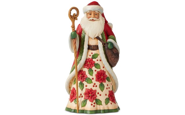  Santa with Poinsettias Figurine, Multi