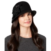 Josette Flower-Embellished Wool Felt Cloche Hat (Black)