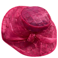 Josette Plaid Organza Down Brim Hat, Pink