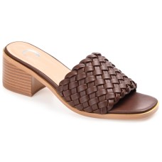 Journee Collection Womens Fylicia Woven Detail Slip On Stacked Heel Sandals