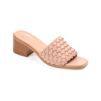 Journee Collection Womens Fylicia Woven Detail Slip On Stacked Heel Sandals, Blush, 7M