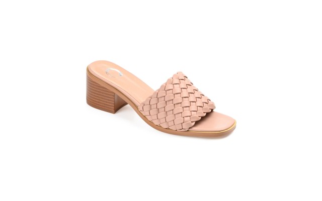  Womens Fylicia Woven Detail Slip On Stacked Heel Sandals, Blush, 7M