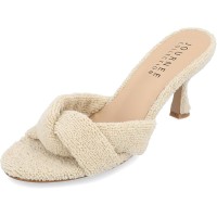 Journee Collection Womens Mannon Soft Terry Cloth Slip On Open Toe Pumps, Tan, 8