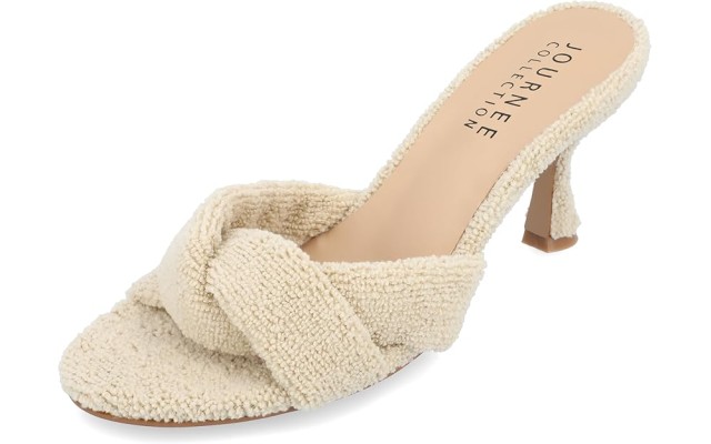  Womens Mannon Soft Terry Cloth Slip On Open Toe Pumps, Tan, 8