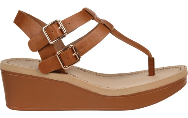  Womens Wedge Thong Sandals, Tan, 6.5M
