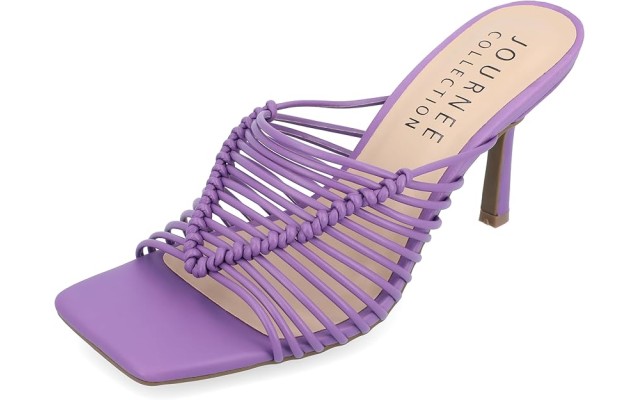 Journee Womens Saskia Tru Comfort Foam Mid Heel Open Toe Sandals, Purple, 5.5M