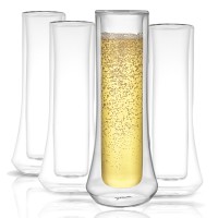JoyJolt Cosmo Double Wall Stemless Champagne Glass – Set of 4 – Clear Stemless Champagne Flute Set