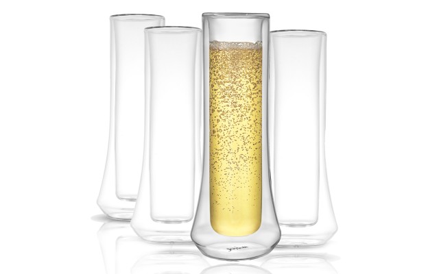  Cosmo Double Wall Stemless Champagne Glass – Set of 4 – Clear Stemless Champagne Flute Set