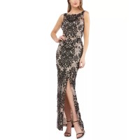 Js Collections Womens Embroidered Side-Slit Gown Dress, Black, 8