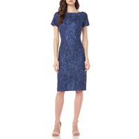 JS Collections Women’s Floral Embroidered Cocktail Dress ,Navy, 10