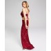  Womens Two-Piece Sequin Gown, Maroon, 3