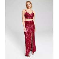 Jump Apparel Womens Two-Piece Sequin Gown, Maroon, 3