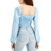 Just Polly Juniors’ Square Neck Smocked Back Top, Solid Blue, X-Large