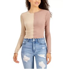 Just Polly Womens Juniors’ Colorblocked Top, Tan, Small
