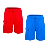 Kidsy Boys Casual Beach Cargo Shorts – Soft Cotton, Pull-On/Drawstring Closure, Two Pockets, 2pc - Crimson/Cobalt, 3