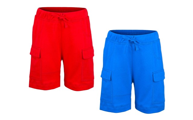  Boys Casual Beach Cargo Shorts – Soft Cotton, Pull-On/Drawstring Closure, Two Pockets, 2pc - Crimson/Cobalt, 3