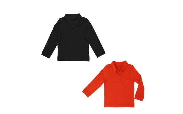 Kidsy Boys Solid Peruvian Cotton T-Shirt Long Sleeve Polo Neck With 3 Buttons, Multicolor, Black/Auburn, 3