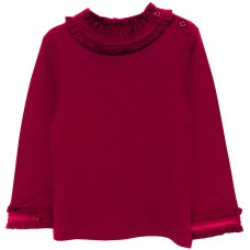 Kidsy Girls Frilled Neck And Cuffs Peruvian Cotton T-Shirt – Long Sleeve, Crewneck