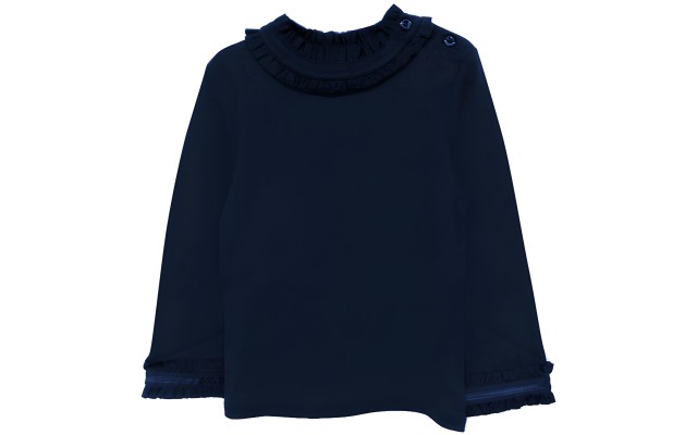  Girls Frilled Neck And Cuffs Peruvian Cotton T-Shirt – Long Sleeve, Crewneck, Winters Night, 3