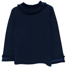 Kidsy Girls Frilled Neck And Cuffs Peruvian Cotton T-Shirt – Long Sleeve, Crewneck