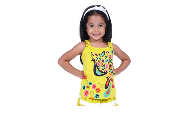  Girls Peacock Graphic Printed Peruvian Cotton Tank Top, Lime Zest, 2