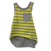 Kidsy Girls Striped Peruvian Cotton Tank Top – Bow On The Back, Pull On, Pocket, Lime Stripe, 2