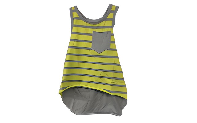  Girls Striped Peruvian Cotton Tank Top – Bow On The Back, Pull On, Pocket, Lime Stripe, 8