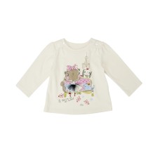 Kidsy Girls Sweet Animals Pattern Printed Peruvian Cotton T-Shirt – Puff-ish Long Sleeve, Crewneck With Buttons