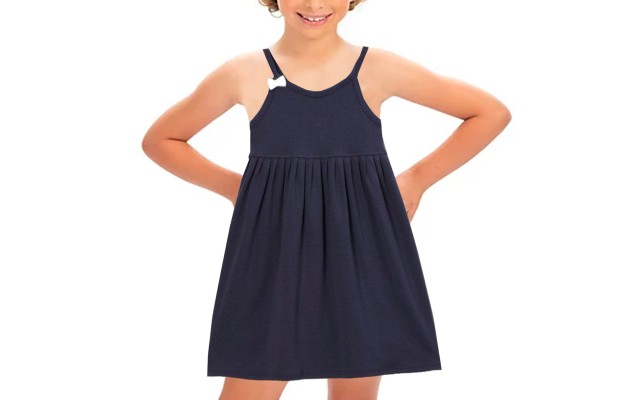  Toddler Baby Girls Strappy Peruvian Cotton Dress – Loose Fit, Long Skirt, Midnight, 2