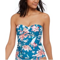 La Blanca Flyaway Orchid Printed Bandeau Tankini Tops, Blue, 4