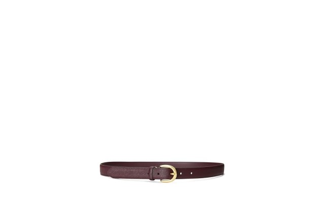  Charm Crosshatch Leather Belt, Vintage Burgundy, Large