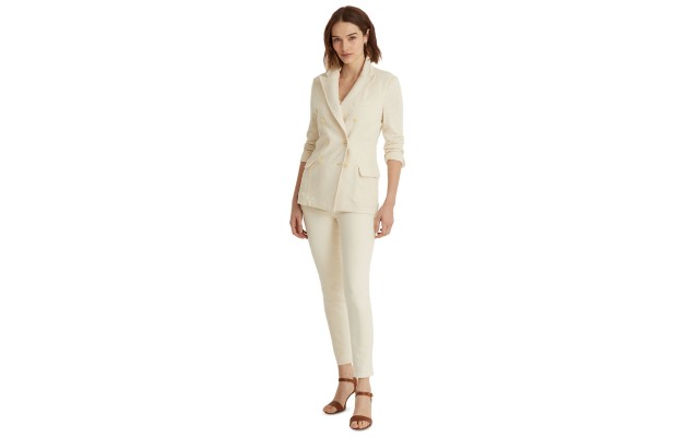 LAUREN Ralph Lauren Double-Breasted French Terry Blazer, Cream, Medium