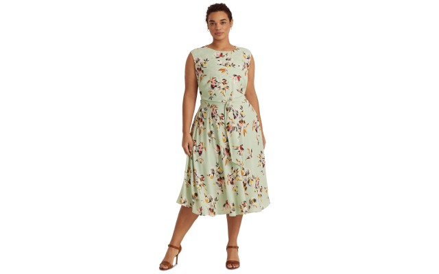 LAUREN Ralph Lauren Plus-Size Floral Bubble Crepe Dress ,18w, Green
