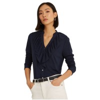Lauren Ralph Lauren Ruffle-trim Stretch Jersey Shi French Navy Medium